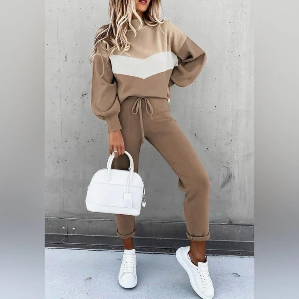 Fixmatti Brown Colorblock 2-Piece Sweatsuit Set, Size XL, Sweatshirt & Joggers - Picture 2 of 16